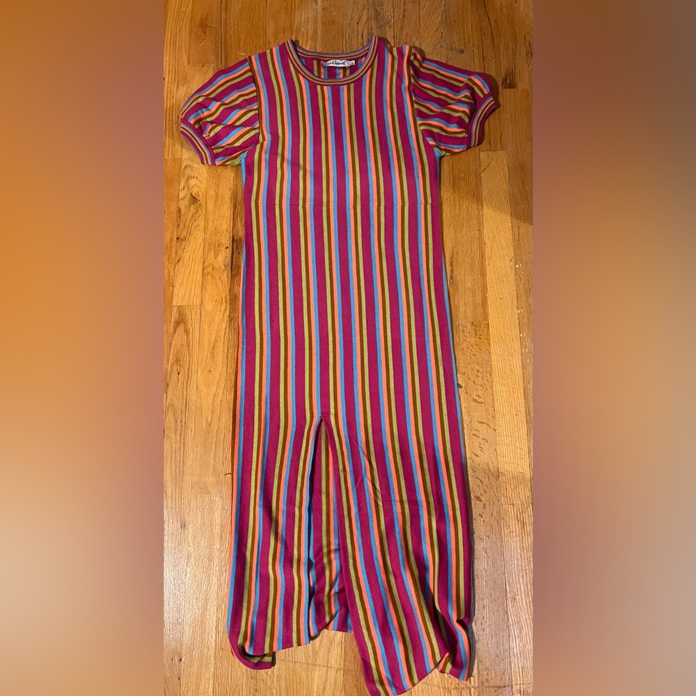 Rachel Antonoff Budde Striped Maxi Dress Purple Multi Size Large New